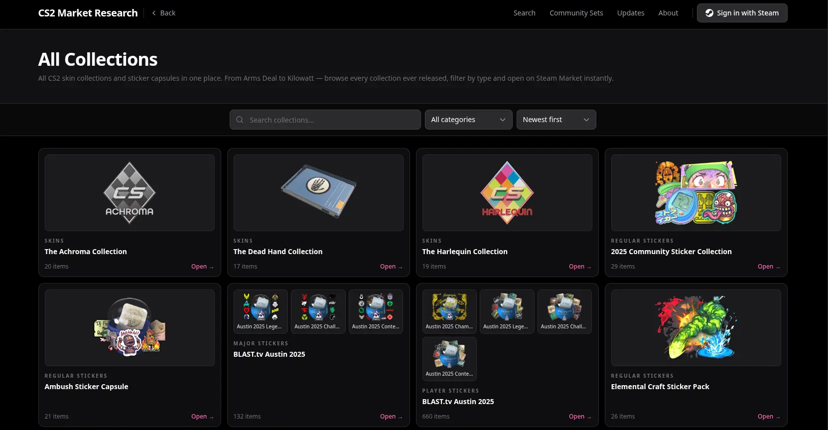 screenshot: all CS2 collections page
