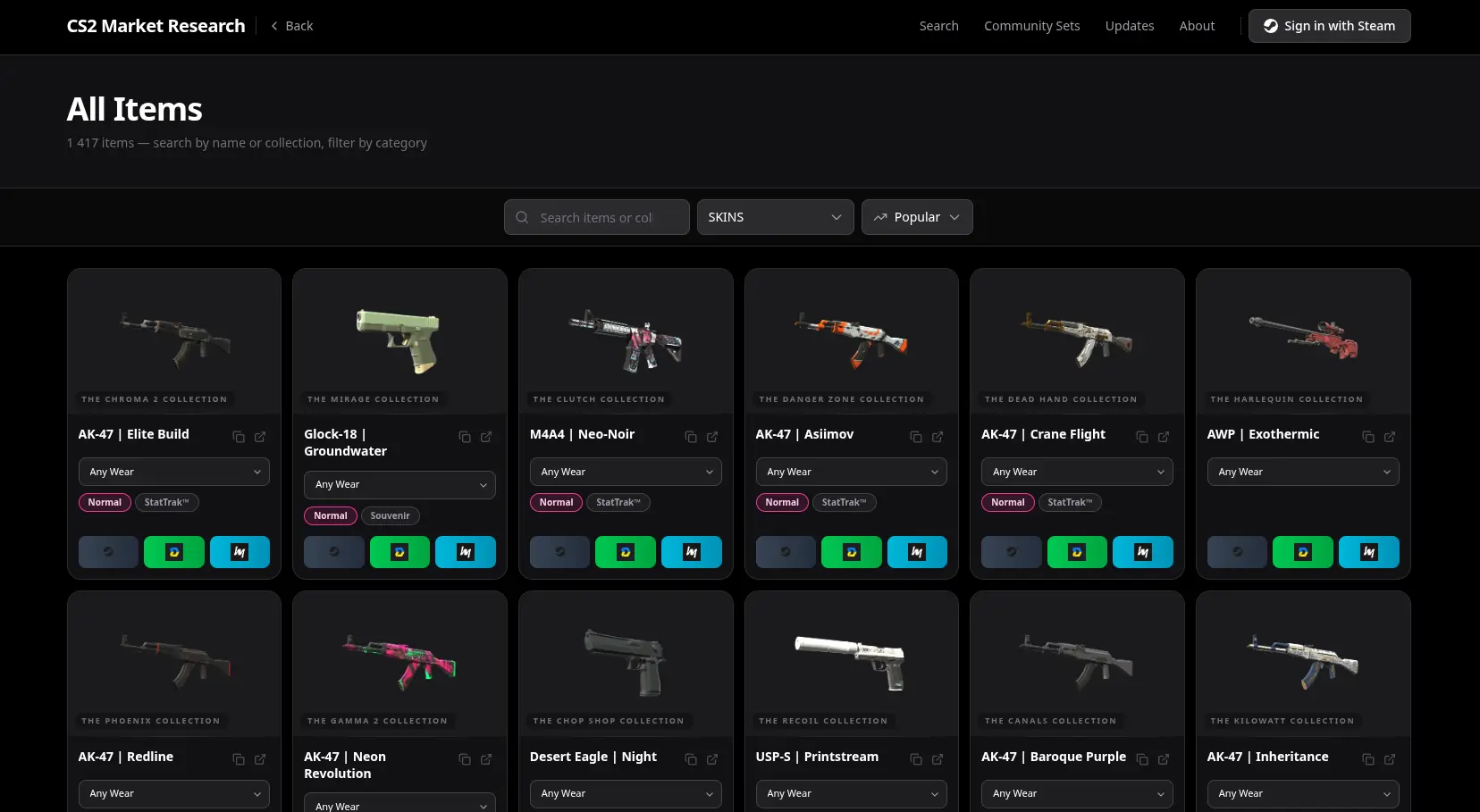 screenshot: items page with sticker match suggestions